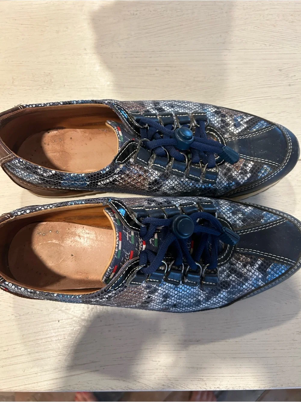 Men's Navy Snake-Print Lace-Up Sneakers with Toggle Lacing